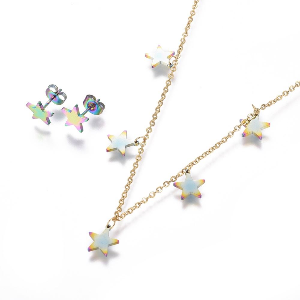 Set de Collar y Aretes Mujer Estrella SE000077 Acero Inoxidable 304 Multicolor